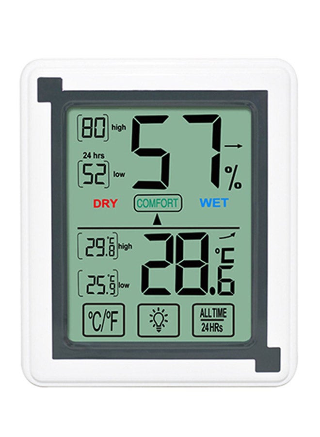 Generic Digital Hygrometer Thermometer With Touching LCD Backlight Display White/Grey 95 x 112mm  - Image 1