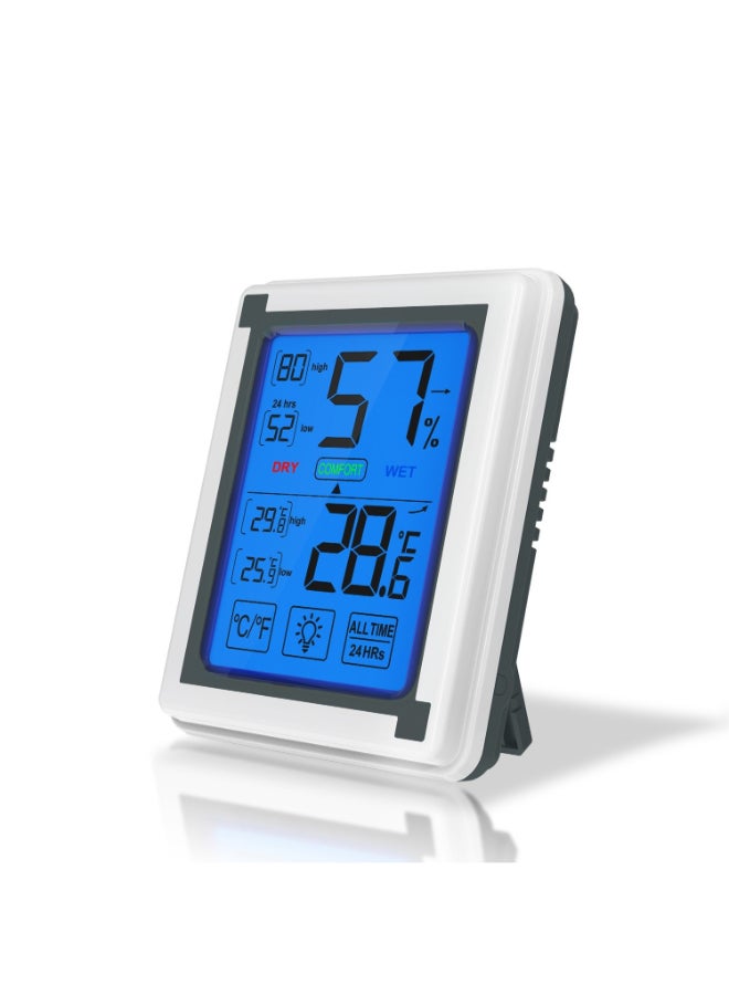 Generic Digital Hygrometer Thermometer With Touching LCD Backlight Display White/Grey 95 x 112mm  - Image 2