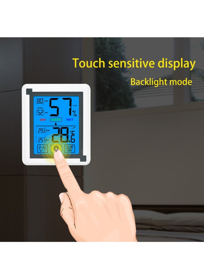 Generic Digital Hygrometer Thermometer With Touching LCD Backlight Display White/Grey 95 x 112mm  - Image 4