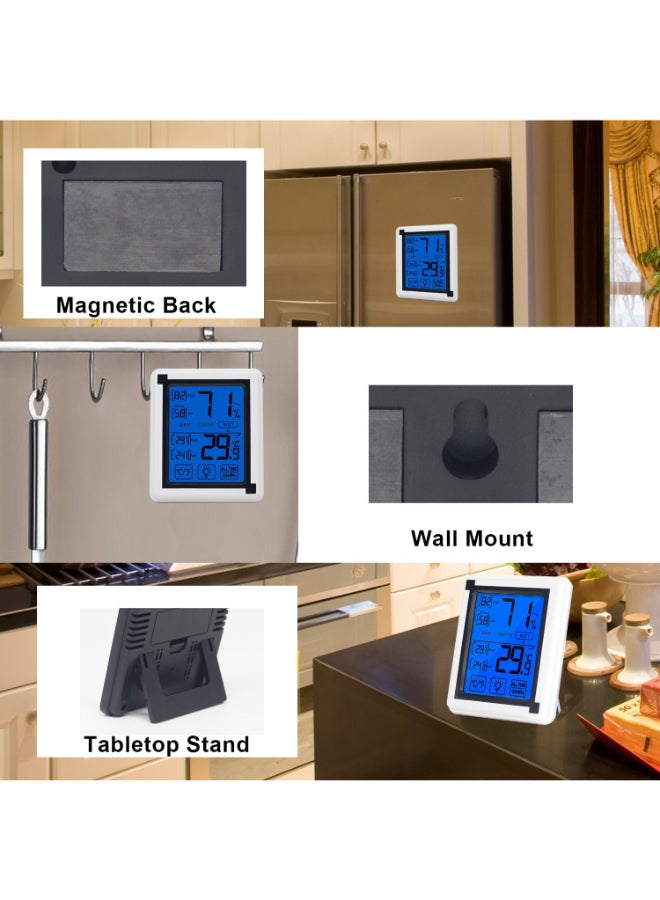 Generic - Digital Hygrometer Thermometer With Touching LCD Backlight Display White/Black 95 x 112mm - Image 1