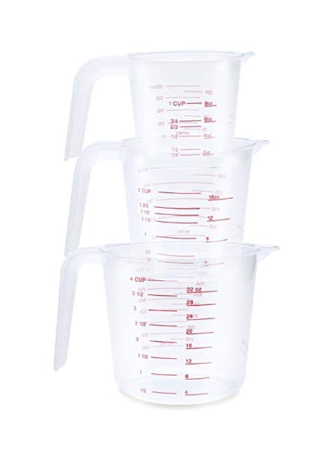 3-Piece Plastic Measuring Cup Clear 250, 500, 1000mm