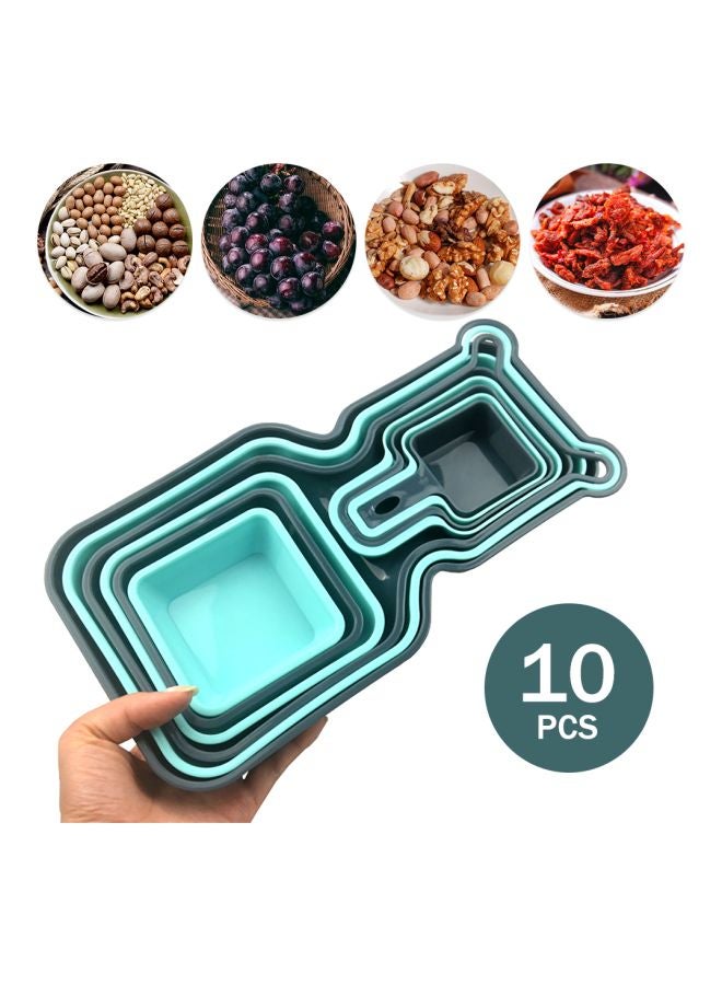 مجموعة صواني قابلة للتكديس مع ملعقة قياس مكونة من 10 قطع أزرق/رمادي Measuring Spoons (XL) 8.2x3 x4.5, (L) 7.4x2.4x4.5, (M) 6.7x1.9x4.5cm, (S) 5.8x1.2x4.5, Double Trays (L) 31.2x16.6x4.5, (M) 30x14.8x4.5, (S) 28.8x13.4x4.5, Separate Trays (L) 12x12x4.5, (M) 10.5x10.5x4.5, (S) 9x9x4.5سم - Image 4