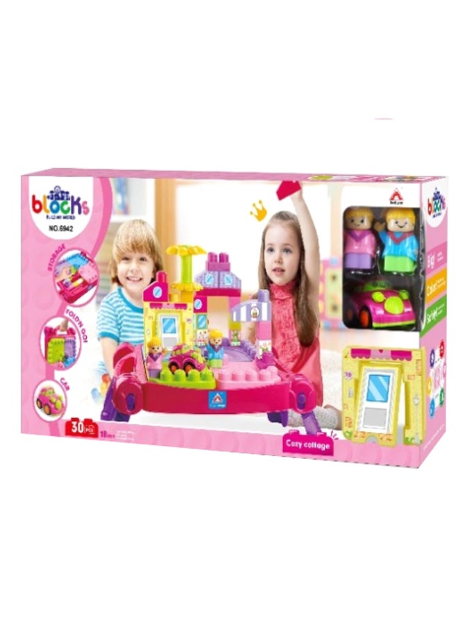 FAMILY CENTER 22-6941-pink 30- Piece Buiding Block With Table 22-6941 30 18+ years  - Image 1