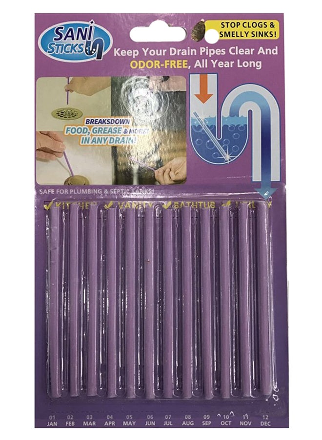 12-Piece Drain Cleaning Sani Stick Set Purple 11.7 x 14cm