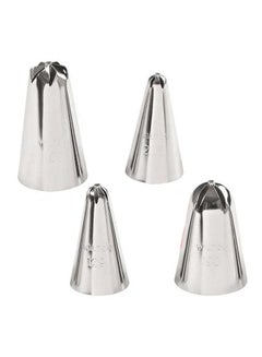 4-Piece Cake Decorating Tip For Drop Flowers Set Silver 129cm