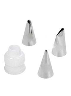 4-Piece Decorating Tip And Coupler Set Silver/White Standard Coupler,Round Tip-3,Open Star Tip-18, Petal Tip-104