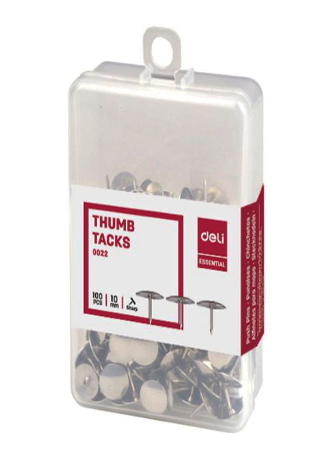 Deli 100-Piece Thumb Tack Set Silver - Image 1
