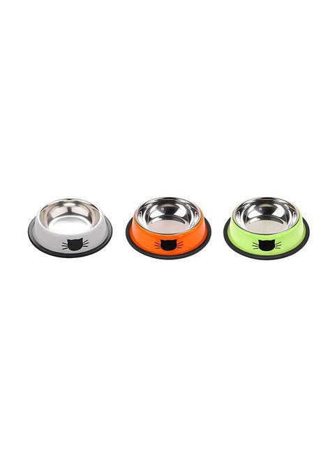 3-Piece Cat Feeding Bowls Orange/Grey/Light Green 5.9x1.4x4.7centimeter