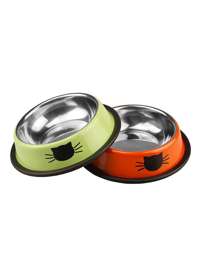 Rubik 2-Piece Stainless Steel Cat Feeding Bowls Orange/Light Green 5.9x1.4x4.7centimeter  - Image 1