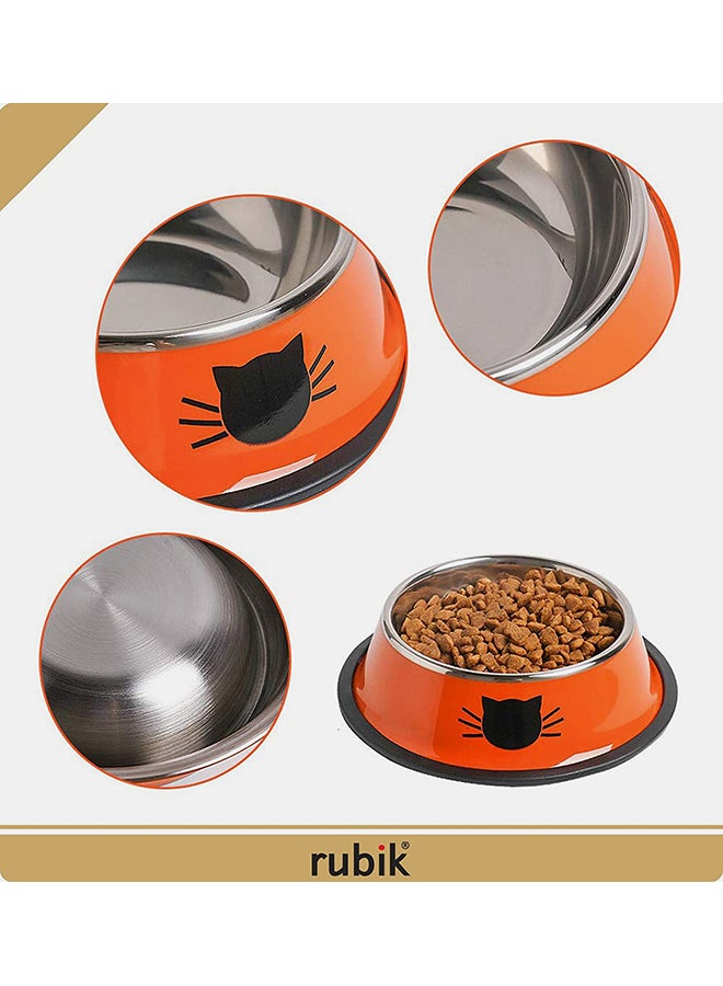 Rubik 2-Piece Stainless Steel Cat Feeding Bowls Orange/Light Green 5.9x1.4x4.7centimeter  - Image 5