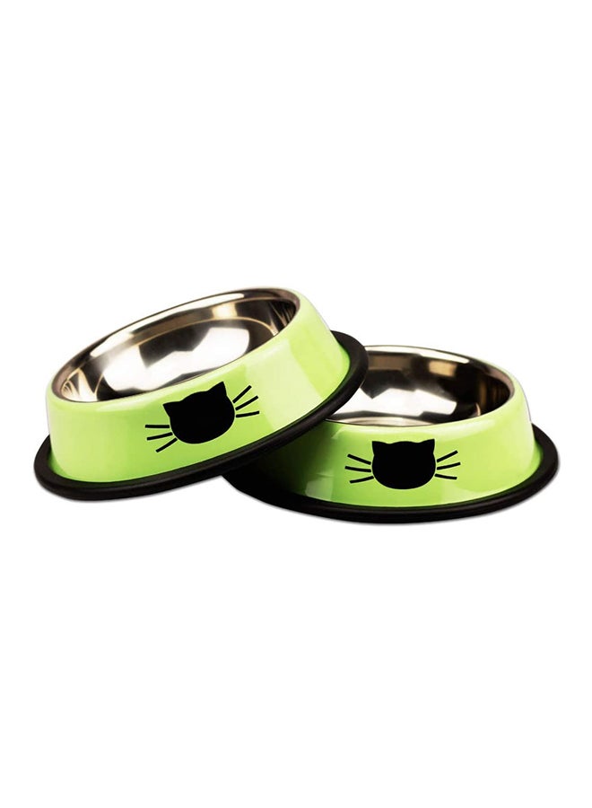 Rubik 2-Piece Stainless Steel Cat Feeding Bowls Light Green 5.9x1.4x4.7centimeter  - Image 1