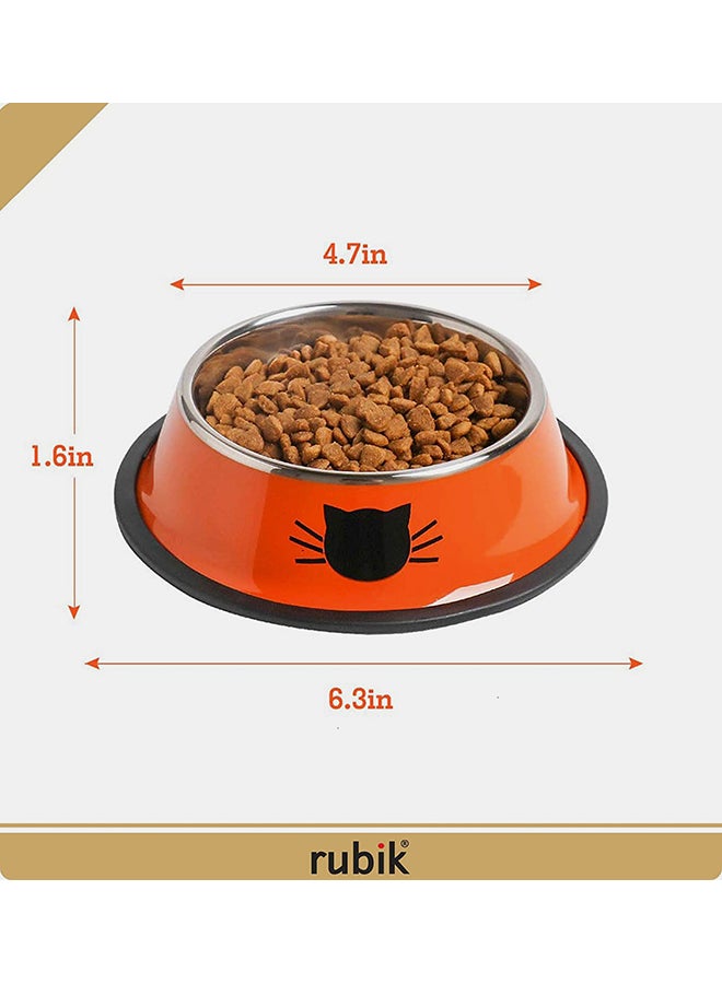 Rubik 2-Piece Stainless Steel Cat Feeding Bowls Orange 5.9x1.4x4.7centimeter  - Image 2