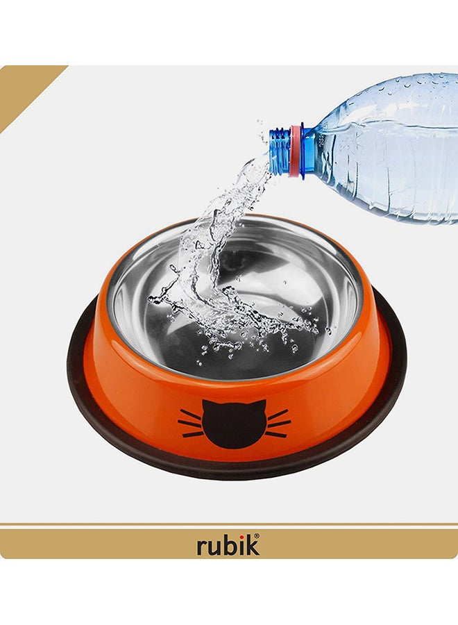 Rubik 2-Piece Stainless Steel Cat Feeding Bowls Orange 5.9x1.4x4.7centimeter  - Image 3