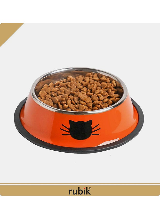 Rubik 2-Piece Stainless Steel Cat Feeding Bowls Orange 5.9x1.4x4.7centimeter  - Image 4