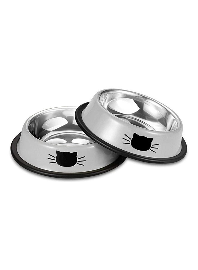 Rubik - 2-Piece Stainless Steel Cat Feeding Bowls Grey 5.9x1.4x4.7cm - Image 1
