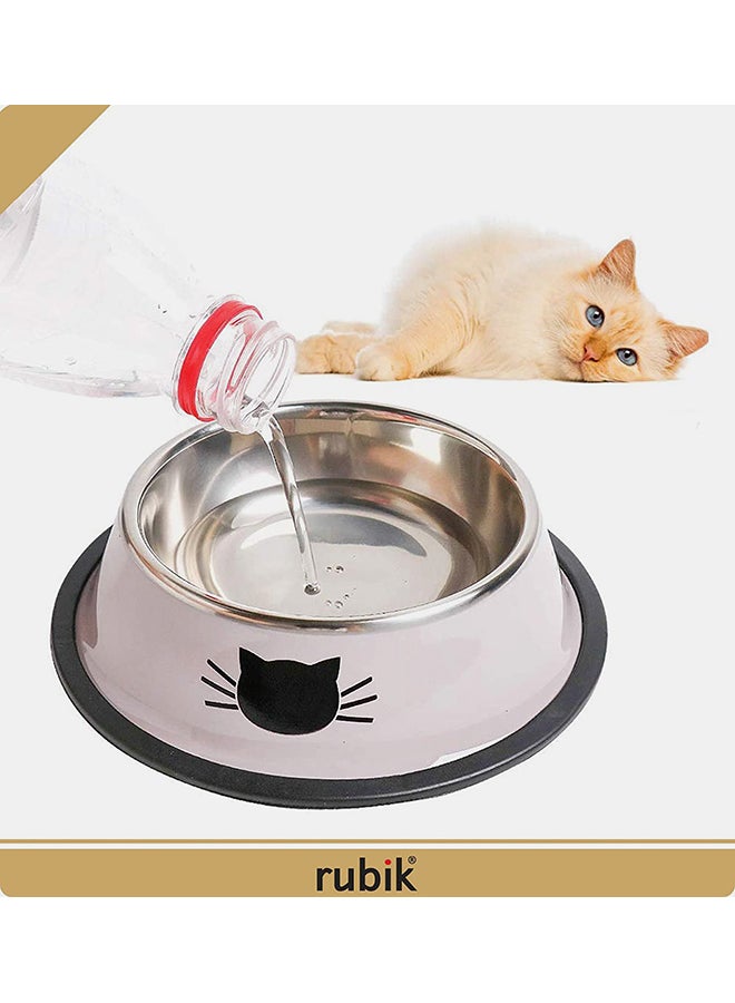 Rubik - 2-Piece Stainless Steel Cat Feeding Bowls Grey 5.9x1.4x4.7cm - Image 1