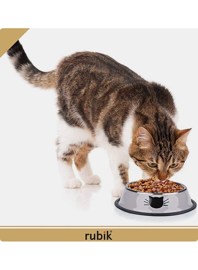Rubik - 2-Piece Stainless Steel Cat Feeding Bowls Grey 5.9x1.4x4.7cm - Image 1