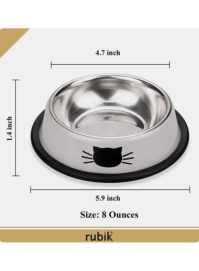 Rubik - 2-Piece Stainless Steel Cat Feeding Bowls Grey 5.9x1.4x4.7cm - Image 1
