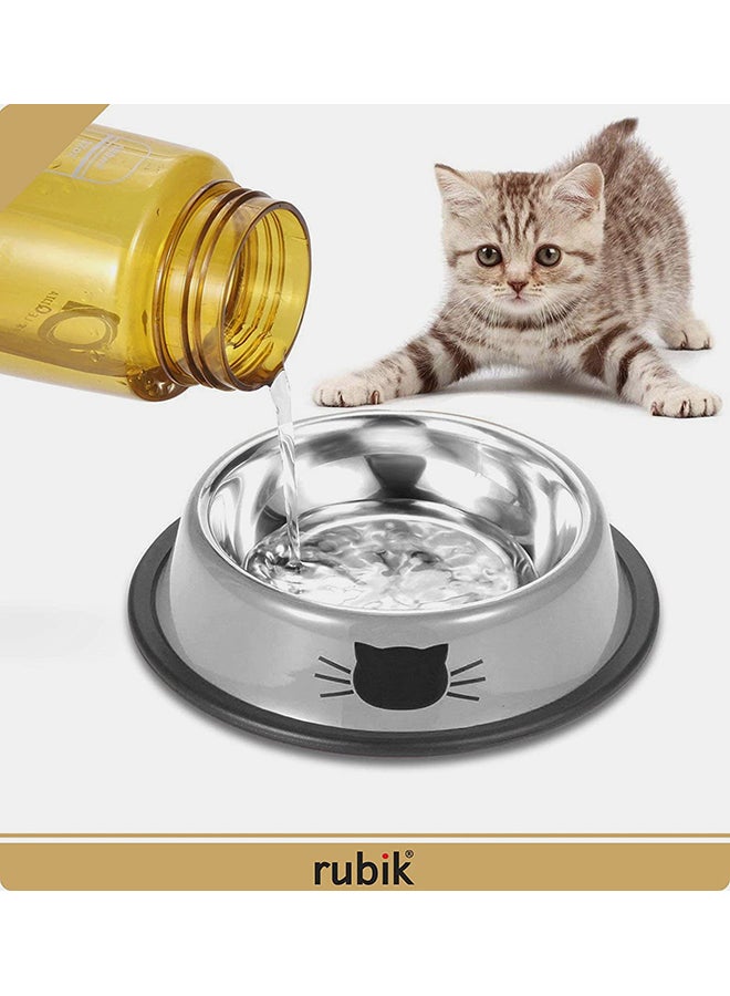 Rubik - 2-Piece Stainless Steel Cat Feeding Bowls Grey 5.9x1.4x4.7cm - Image 1