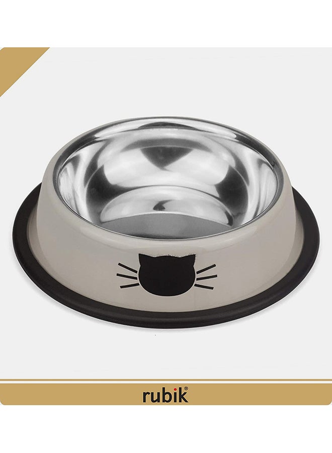 Rubik - 2-Piece Stainless Steel Cat Feeding Bowls Grey 5.9x1.4x4.7cm - Image 1