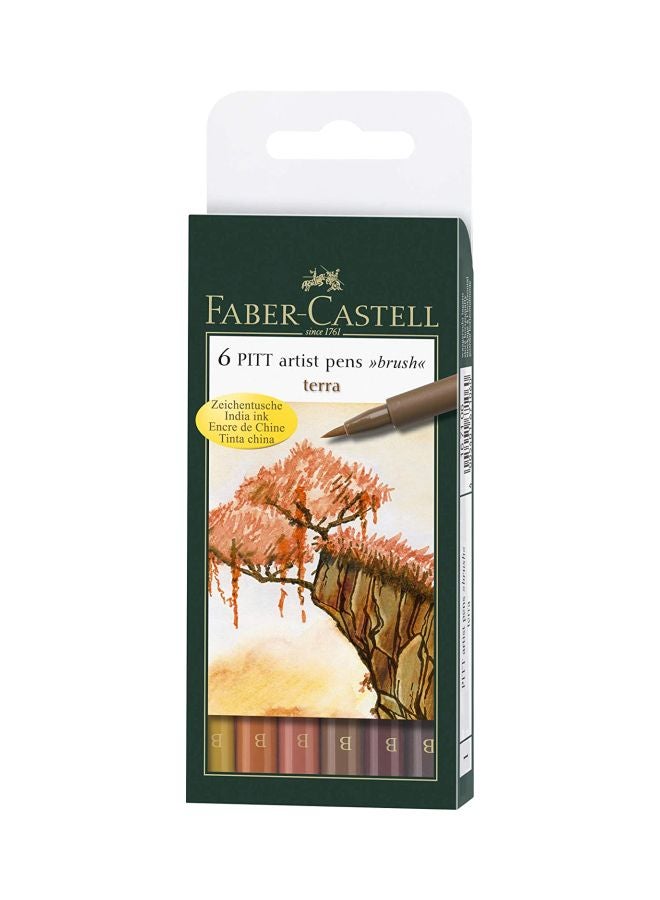 FABER-CASTELL Faber-Castell Pitt Artist Pen Brush TERRA-B  Wallet Of 6 Pens 167106 Multicolour  - Image 2