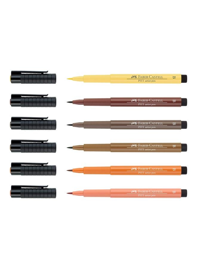 FABER-CASTELL Faber-Castell Pitt Artist Pen Brush TERRA-B  Wallet Of 6 Pens 167106 Multicolour  - Image 1