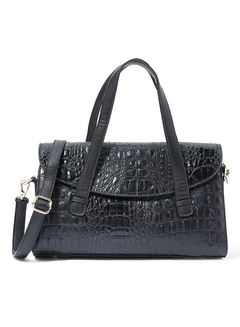 Arcad - Crocskin Effect Satchel Bag Black - Image 1
