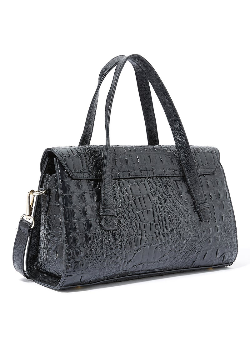 Arcad - Crocskin Effect Satchel Bag Black - Image 1