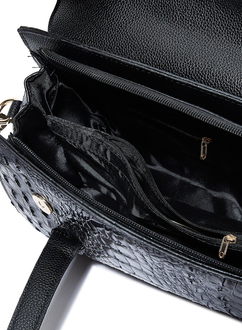 Arcad - Crocskin Effect Satchel Bag Black - Image 1