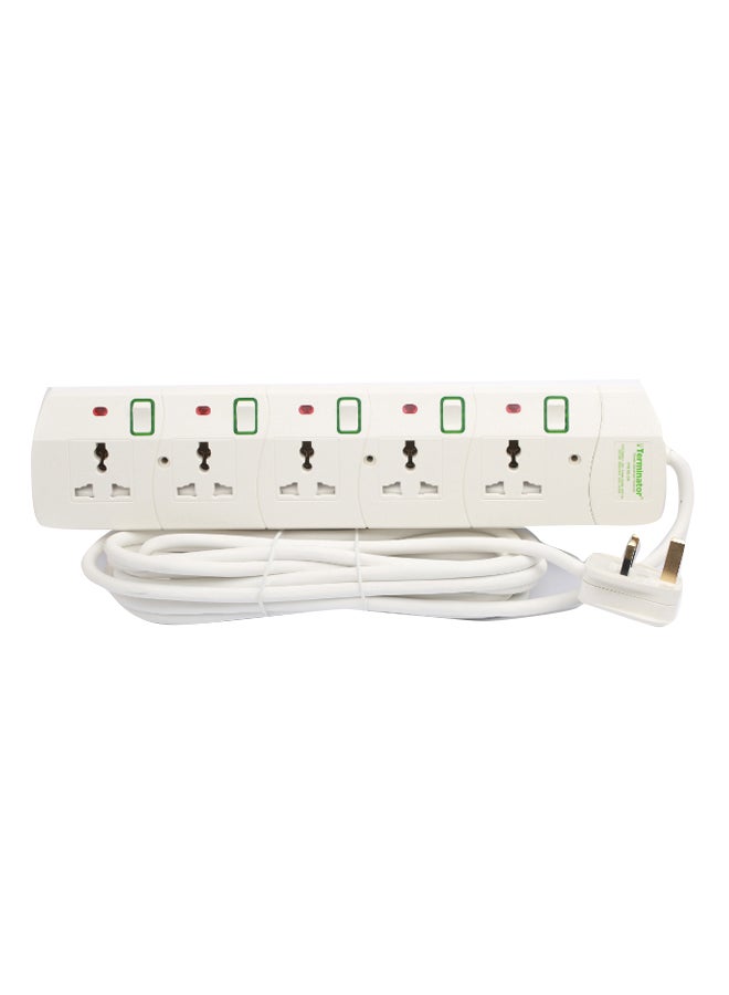 Terminator 5-Way Universal Power Extension Socket White 5meter  - Image 1