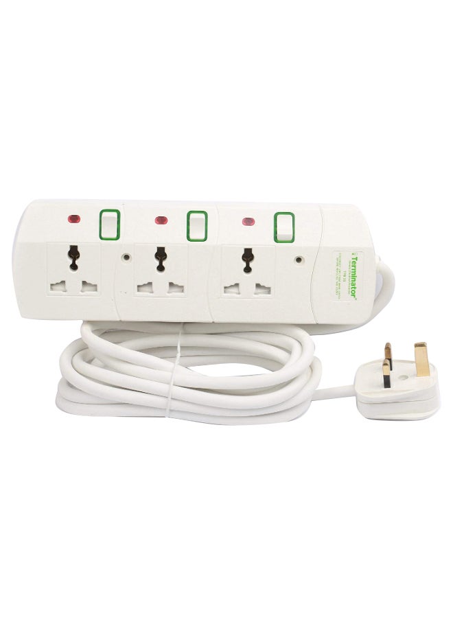 Terminator 3-Way Universal Power Extension Socket White 5meter  - Image 1