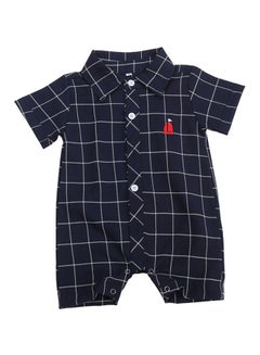 anabubu Boys Checked Short Sleeve Playsuit Navy  - Image 1