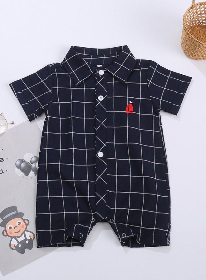 anabubu Boys Checked Short Sleeve Playsuit Navy  - Image 3