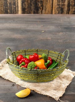 Decorative Hand-Made Basket With Handle Yellow 30x30cm