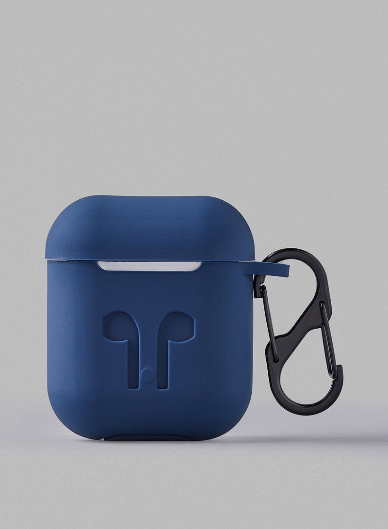 Protective Silicone Case Cover For AirPods With Carabiner Navy Blue