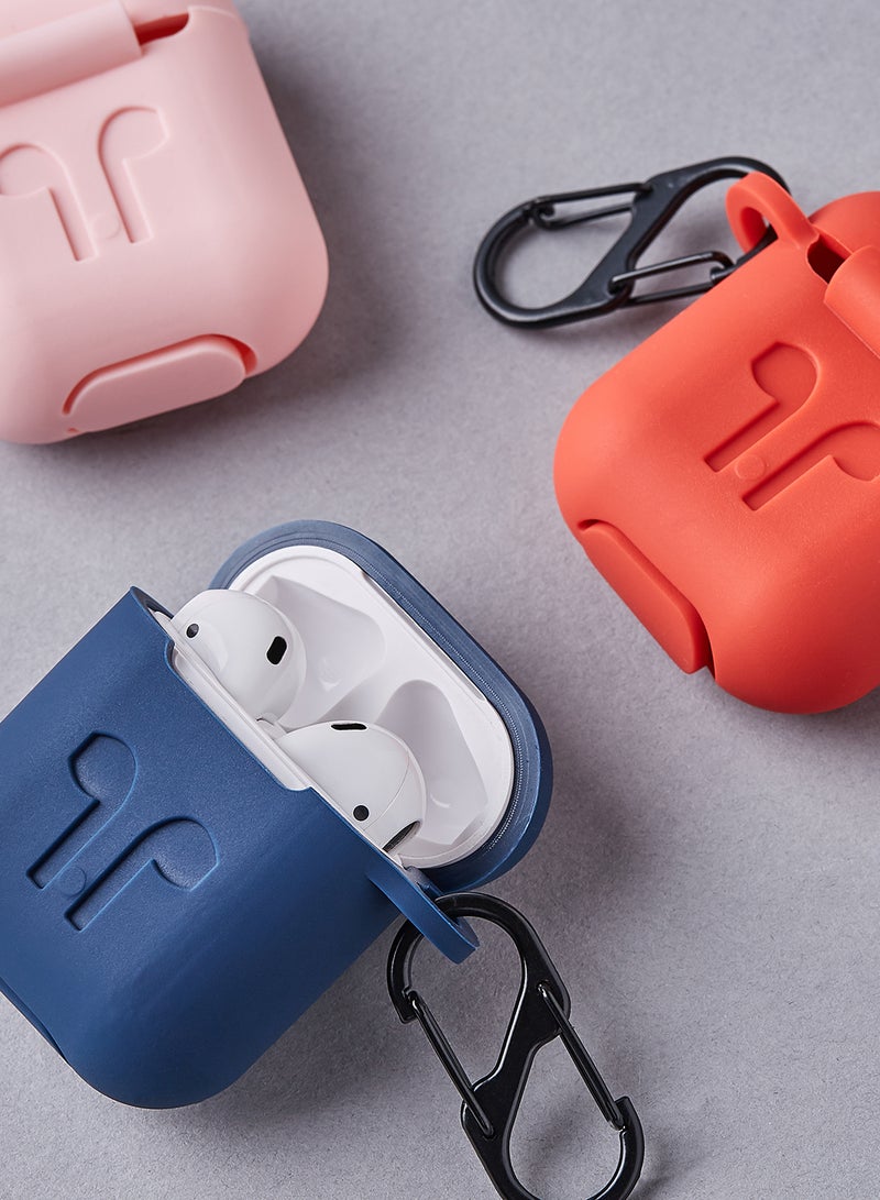 Protective Silicone Case Cover For AirPods With Carabiner Navy Blue
