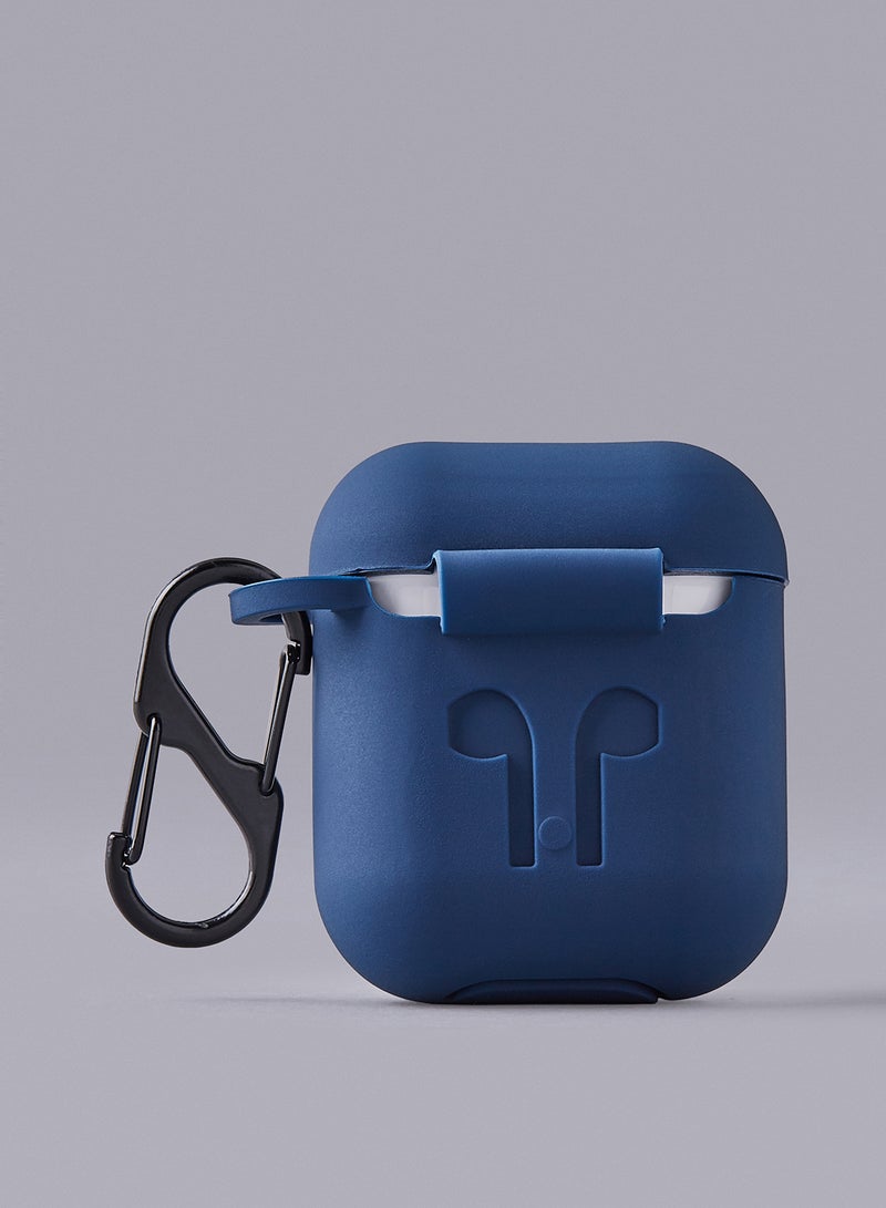 Protective Silicone Case Cover For AirPods With Carabiner Navy Blue