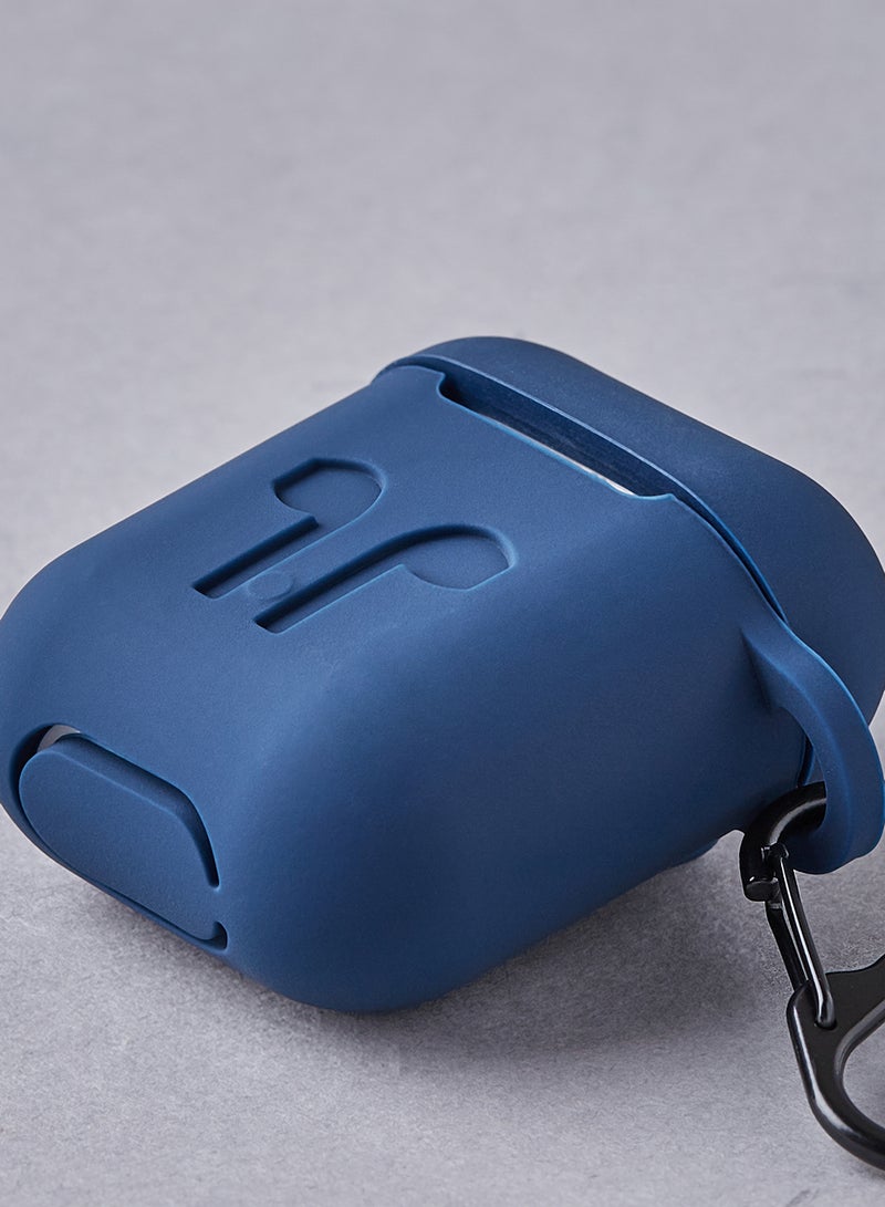 Protective Silicone Case Cover For AirPods With Carabiner Navy Blue