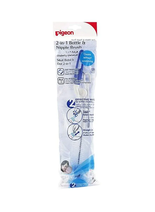pigeon 2-In-1 Bottle And Nipple Brush, Blue/White, 1 Piece
