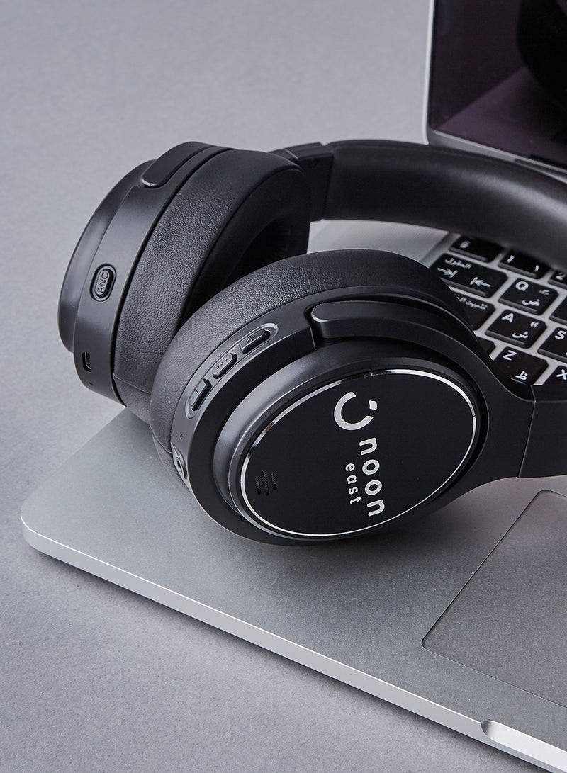 Noon East - Hush Over Ear Wireless Headphone Active Noise Cancelling (ANC) With Mic Black - Image 1