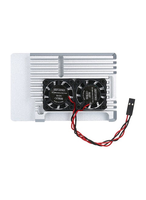 Dual Cooling Fan Case With Heatsink Pillar For Raspberry Pi 4 10.5cm Silver/Black