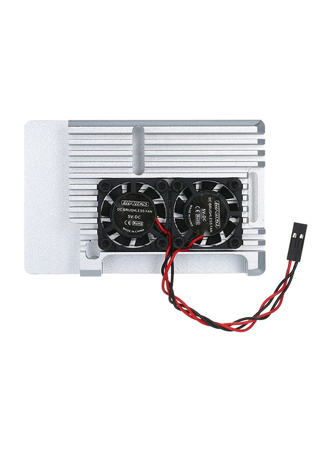 Generic - Dual Cooling Fan Case With Heatsink Pillar For Raspberry Pi 4 10.5cm Silver/Black - Image 1