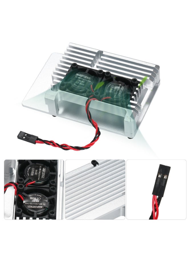 Generic - Dual Cooling Fan Case With Heatsink Pillar For Raspberry Pi 4 10.5cm Silver/Black - Image 1