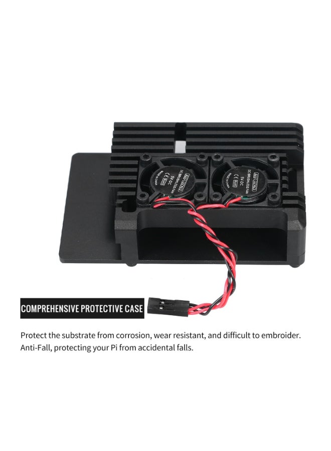 Generic Dual Cooling Fan Case With Heatsink Pillar For Raspberry Pi 4 10.5cm Black  - Image 3
