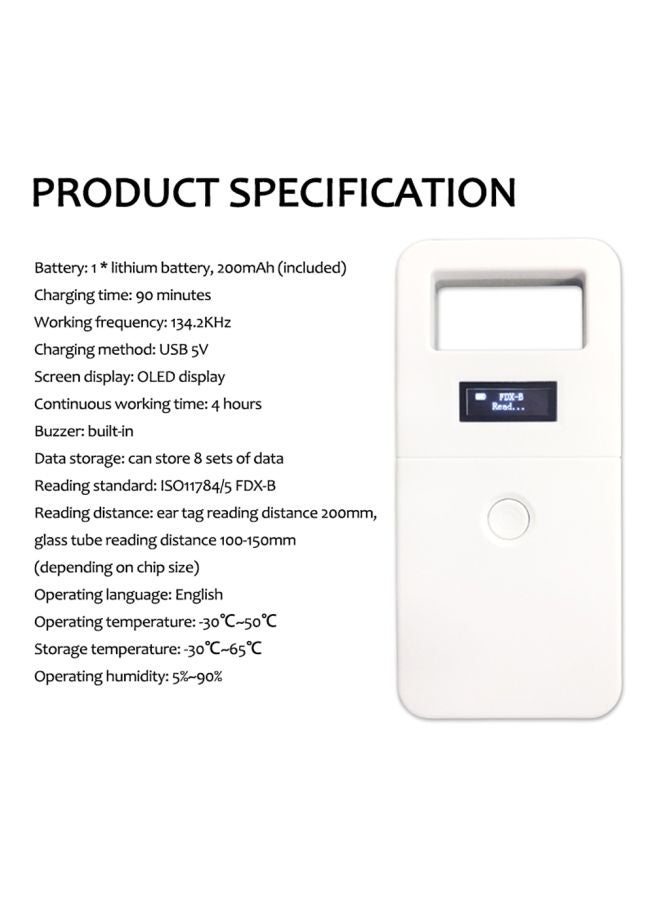 Generic Digital Handheld Pet ID Chip Scanner White 17.50x3x17cm  - Image 4