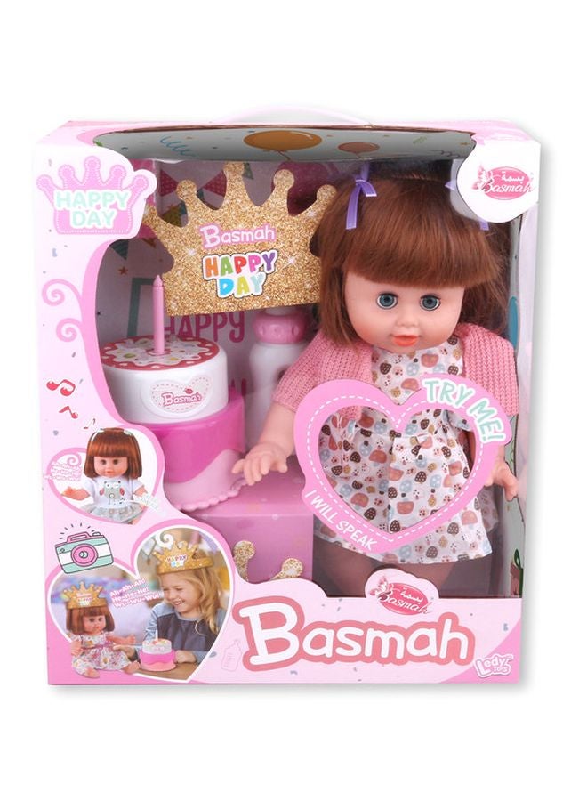 Basmah 3-Piece Happy Birthday Doll With Cake And Bottle Playset 32-69008A 32x36x16cm  - Image 2