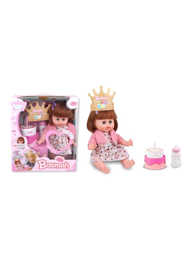 Basmah 3-Piece Happy Birthday Doll With Cake And Bottle Playset 32-69008A 32x36x16cm  - Image 3