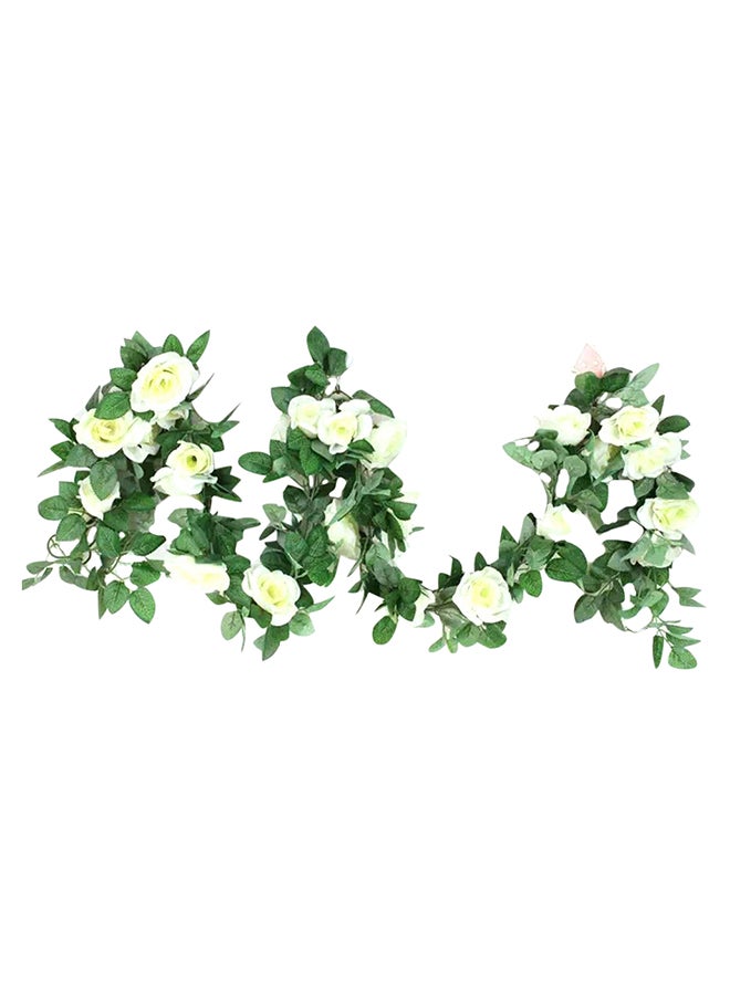 Artificial Rose Flower Green Leaf Hanging Vine Garland White/Green 8centimeter