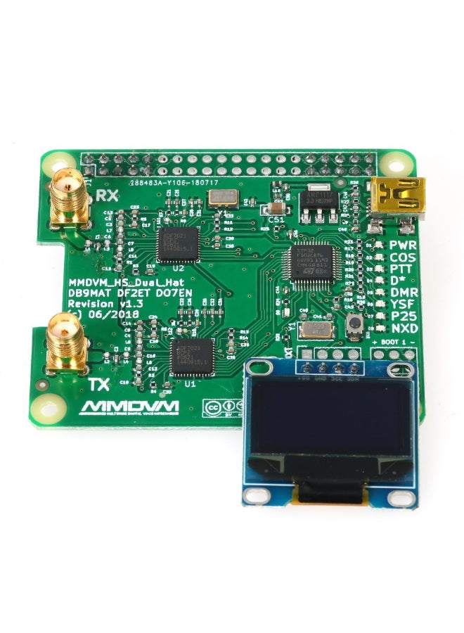 Generic - USB Communication Duplex MMDVM Hotspot Module Expansion Board With OLED Screen And Antenna For Raspberry Pi Green/Clear - Image 1
