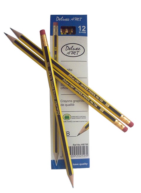 12-Pieces HB Office Pencil With Eraser Tip Yellow/Black